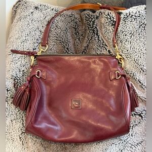 Dooney & Bourke Florentine Burgundy Plum Red Smooth Leather Hobo Shoulder Bag